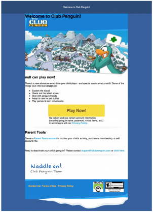 Club Penguin Sending New Welcome Activation Emails