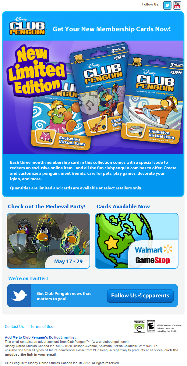 Club penguin membership card