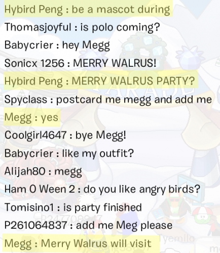 Club Penguin Merry Walrus Mascot Confirmation